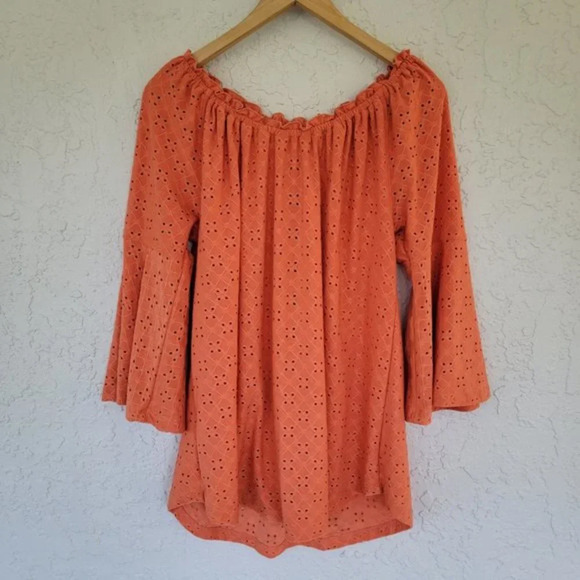 Multiples 3/4 Flare Sleeve Off The Shoulder Top Orange Size M - Picture 5 of 10